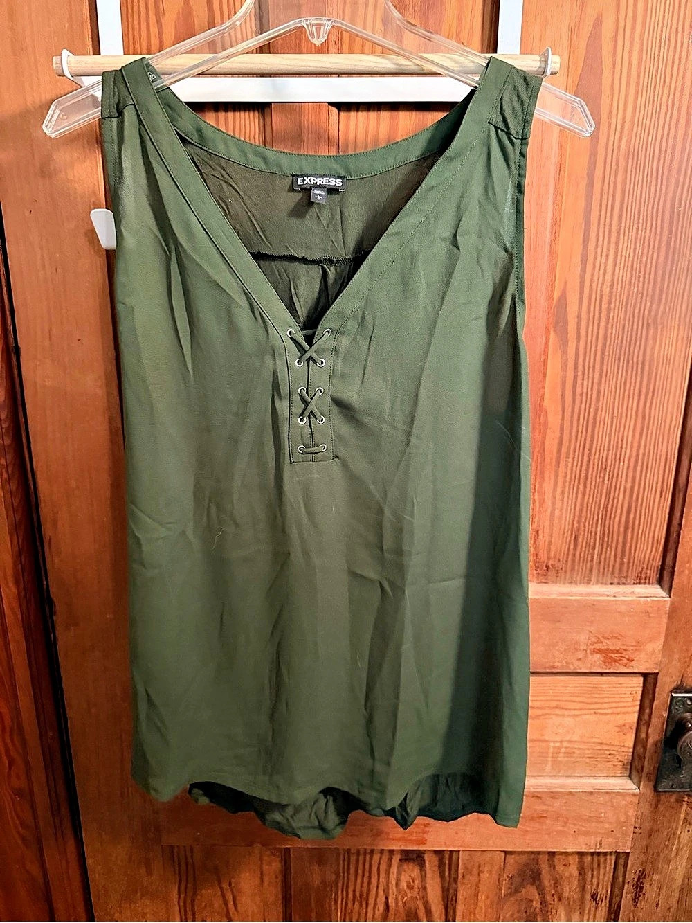 Lace-Up Neck Green Tank Top Like New